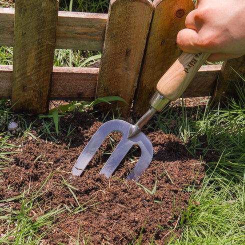 Berry&Bird Gardening Hand Fork, Stainless Steel Hand Weed Fork, Traditional Garden Hand Fork Tool with Ergonomic Ash Wood Handle for Weeding, Digg...