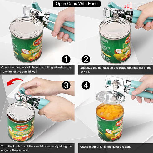 Can Opener Manual, Safe Cut Heavy Duty Hand Can Opener with Magnetic Lifter, Stainless Steel with Sharp Blade Smooth Edge Can opener, Easy Big Tur...