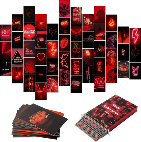 50PCS Red Neon Aesthetic Pictures Wall Collage Kit, Neon Red Photos Collections Collage Dorm Decors for Girl Teens and Women, Trendy Wall Prints K...
