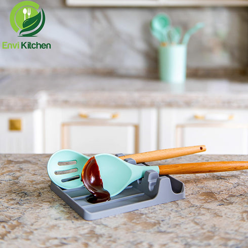 Silicone Spoon Rest - Large Cooking Utensil Holder with Drip Pad Walls - Multiple Spoon Rest with Wider Slots for Bigger Utensils, BPA-Free Spatul...