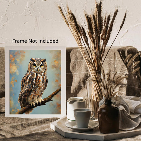 Posterizer 1 pcs- Beautiful owl on a tree with a blue background-Art for Animal Lovers-Floral Botanical Art- Gift for Men Women Teens-Decor for Be...