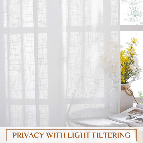 NICETOWN White Linen Sheer Curtains 90" Length, Rod Pocket & Back Tab Window Treatments Semi Sheer Curtain Drapes Privacy with Light Through for L...