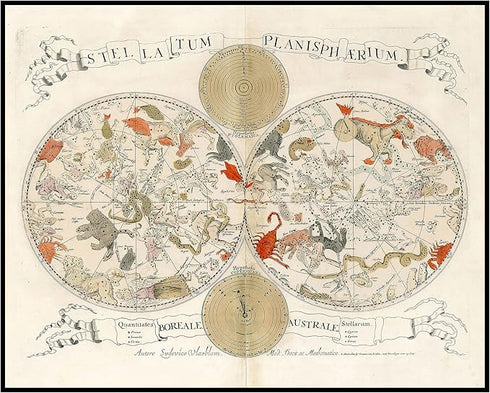 Posterizer 1 pcs-1675 Double hemisphere star Chart- Pavo, Phoenix-Astrology & Zodiac Art-Astronomy & Celestial Art-Gift for Steampunk and Astrolog...