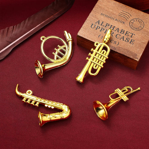 Balacoo 4Pcs Mini Plastic Musical Instrument Dollhouse Trumpet Saxophone Miniature Dollhouse Model Gold Christmas Tree Hanging Decor...