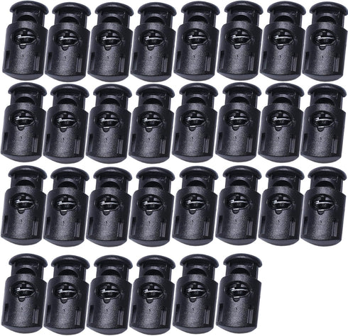 J.CARP 30Pcs Black Plastic Cord Locks End Spring Toggle Stopper, Single Hole Elastic Cord Adjuster, Suit for Drawstrings, Bags, Shoelaces, Clothin...