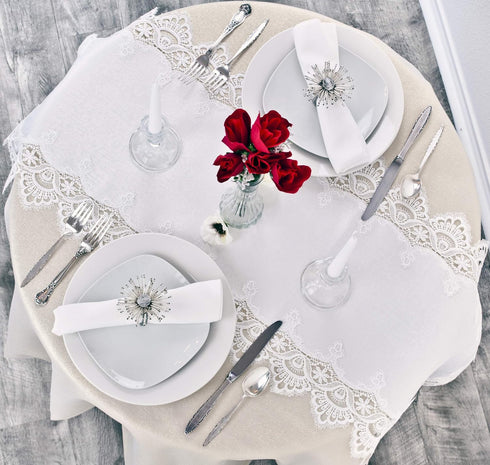 White Jacquard Peacock Tail European Lace Table Runner, Dresser Scarf, Wedding Décor (16Wx44L)...