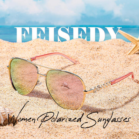 FEISEDY Retro Polarized Pilot Sunglasses for Women 70s Vintage Trendy Shades B4147...