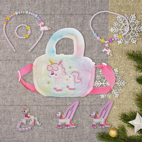 Pink Unicorn Purse, Fluffy Plush Unicorn Handbag, Cute Unicorn Dress Up Jewelry Accessories...