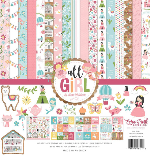 Echo Park Paper Company All Girl Collection Kit paper, pink, dark, pink, green, teal, 12-x-12-Inch...