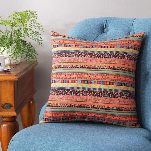 TAOSON Red Stripe Bohemian Style Antique Cotton Blend Linen Sofa Throw Pillowcase Cushion Cover Pillow Cover with Hidden Zipper Closure Only Cover...