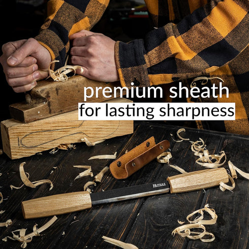Draw Knife Woodworking Tool - Sharp & Ready 5.3 inch Debarking Knife with Leather Sheath, Easy to Use Straight Handles Draw Knife Debarking Tool, ...
