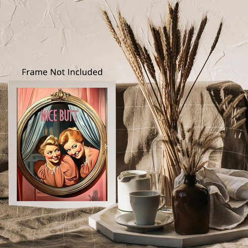 Posterizer 1 pcs-retro classic inspired art-pink poster-funny "nice butt" quote 1-Comedy Art-Retro Art- Bathroom, restroom Decor- unframed wall ar...