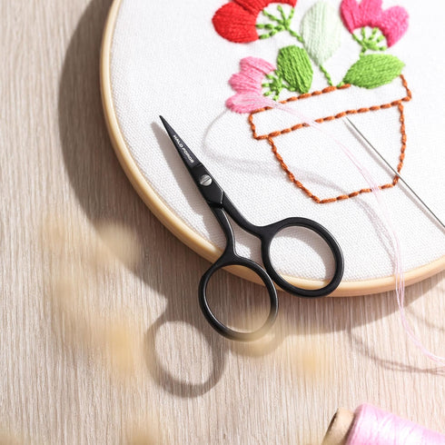 Small Embroidery Scissors: Black Forged Stainless Steel Sharp Straight Pointed Tip Shears Precision Snips Detail Thread Yarn for Sewing Cross Stit...
