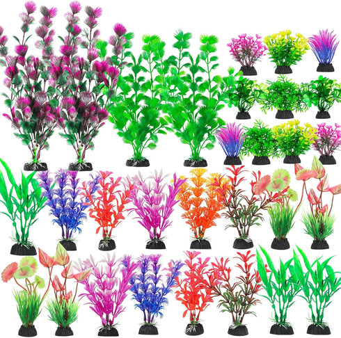 30Pcs Aquarium Plants, Fish Tank Accessories Artificial Aquatic Plants,Full Set of Fish Tank Decorations, Various Sizes...