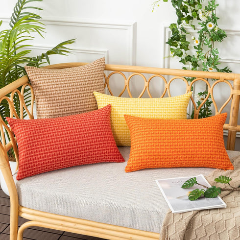 UGASA Outdoor Waterproof Pillow Covers Pack of 2 Weaving Texture Water Resistant Outside Decorative Pillow Cases for Patio Garden Porch Yard Bench...