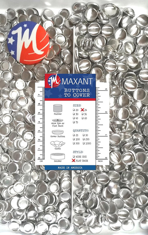 100 Cover Buttons by Maxant - Made in The USA - #24 (5/8") with flat backs, ideal for crafting. includes tool....
