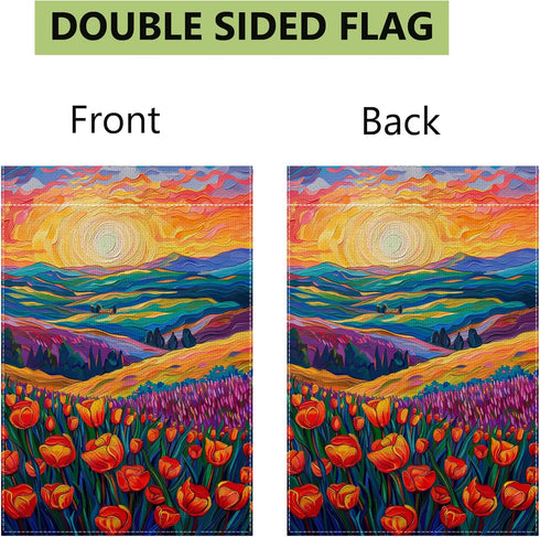 Fall Garden Flag, Oil Painting Tulip Garden Flag, 12x18 Inches Double Sided Burlap, Floral Garden Flag, Yard Lawn Flag, Outdoor Patio House Decor ...