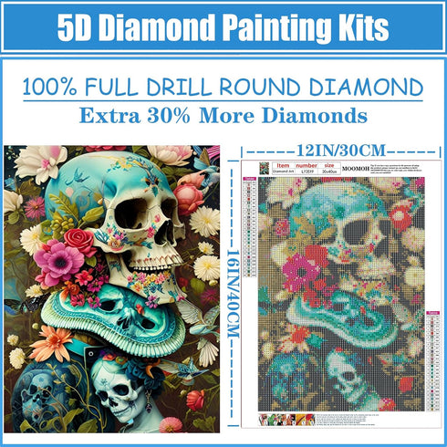 MOOMOH 5D Diamond Painting Kits for Adults - Diamond Art Kits for Adults Beginner,DIY Flowers Skull Round Full Drill Paintings with Diamonds Gem A...