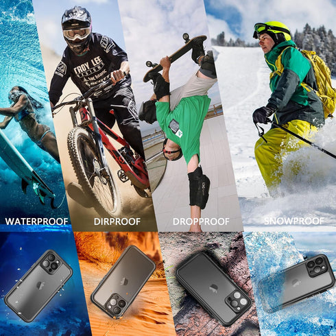 inkolelo Compatible with iPhone 15 Pro Waterproof Case, Built-in Screen Full-Body Protector with Floating Strap IP68 Waterproof Case- Matte Black/...