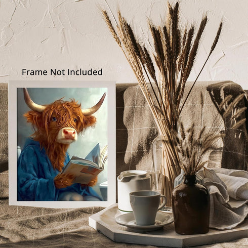 Posterizer 1 pcs-funny cute highland cow reading on toilet 4-Bathroom Restroom Art-Art for Animal Lovers-Decor for Home & Office- unframed wall ar...