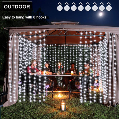 echosari Christmas Curtain Lights Solar Powered 7.9ft x 6ft 144 LED Outdoor Curtain Lights Waterproof with Timer 8 Modes for Christmas Garden Pati...