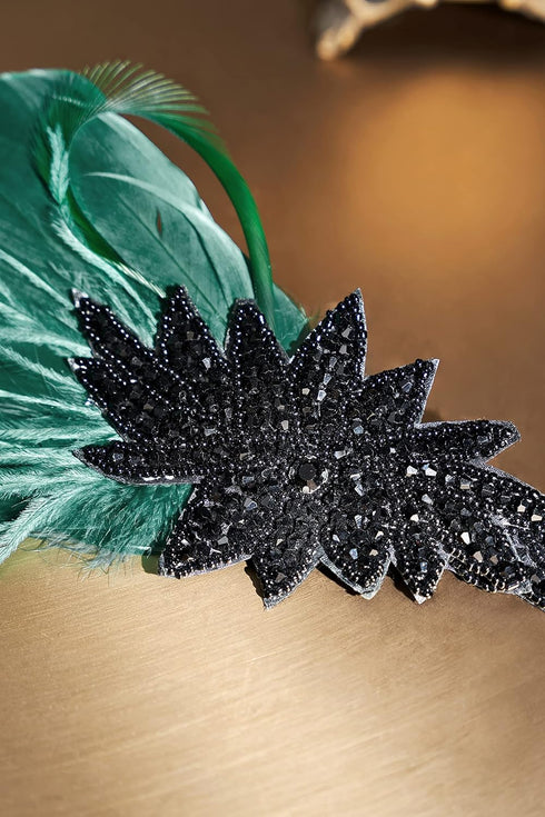 BABEYOND Vintage 1920s Flapper Headband Roaring 20s Great Gatsby Headpiece with Feather 1920s Flapper Gatsby Hair Accessories (Darkgreen)...