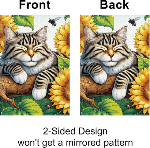 Adorable Cat and Sunflower Garden Flag Welcome Yard Flag Burlap Double Side 12x18 Outdoor Farmhouse Decor Cute Garden Flag for Outside...