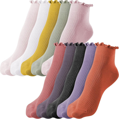Yahenda 10 Pair Women Ruffle Socks Aesthetic Frilly Ankle Socks Cuff Socks Knit Lace Ruffle Cute Socks for Women Girls...