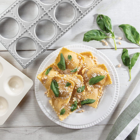 Ravioli Mold with Extra Large 2 1/2 Inch Squares- Authentic Ravioli Tray and Press, Makes 10 Italian Raviolis at a Time, Easy to Use Pasta Maker K...