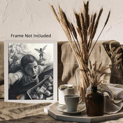 Posterizer 1 pcs-fantasy drawing of a boy with his fairy friend 1-Fantasy & Fiction Art-Retro Art-decor for Girls, Teens Bedroom- unframed wall ar...