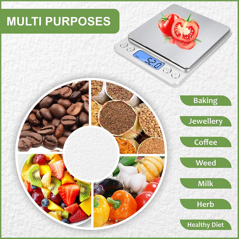 Digital Kitchen Scale – Battery Operated Highly Accurate Stainless Steel Abs Plastic Food Scale - Full Tare Function in 3kg/0.1g Gm and Oz for Wei...