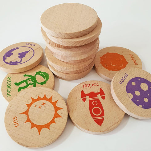 Wooden Memory Game - Matching Memory Game for Kids 3 and Up, 16Pcs | Educational Toy for Preschool Toddlers Board Games (Space)...