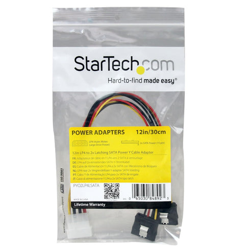 StarTech.com 12in LP4 to 2x Latching SATA Power Y Cable Splitter Adapter - 4 Pin LP4 to Dual SATA Y Splitter (PYO2LP4LSATA)...
