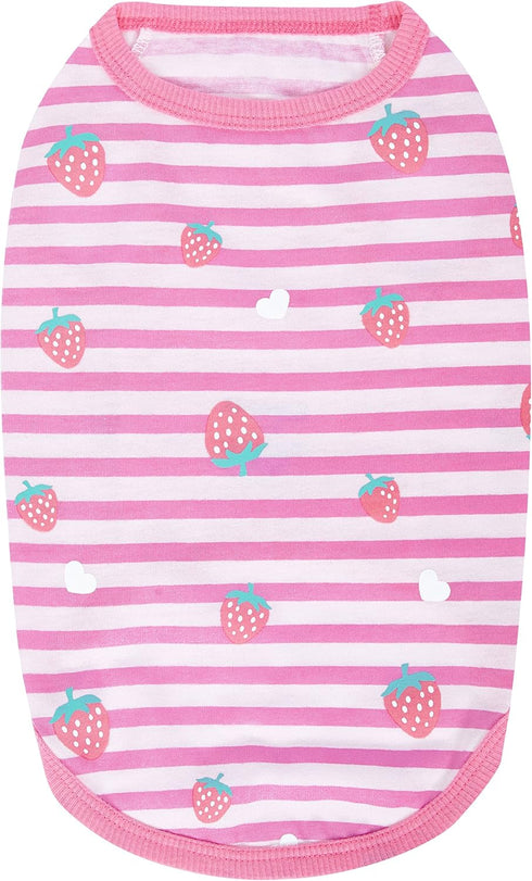 Blueberry Pet Pack of 2 Soft & Comfy Wonderland Striped Cotton Blend Dog T Shirts, Back Length 12", Clothes for Dogs...