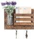 MyGift Wall-Mounted Burnt Wood Mail Holder Organizer with 6 Key Hooks & Mason Jar...