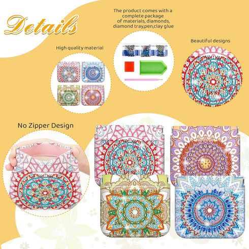 Hsei 4 Pcs Diamond Painting Coin Purse Pouch Leather DIY Rhinestone Paint Handmade Clutch Change Holder Change Purse Diamond Painting Bags for Adu...