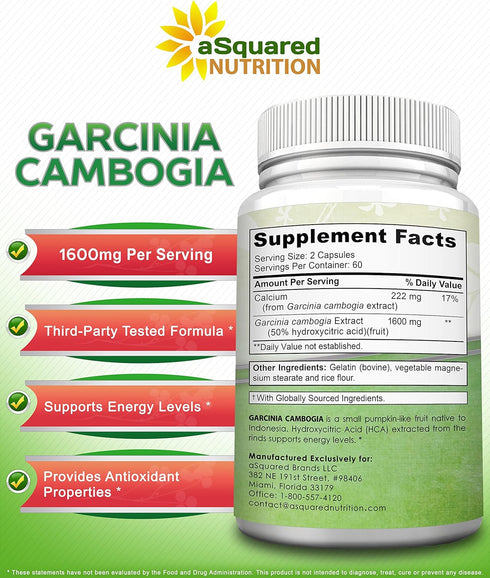 100% Pure Garcinia Cambogia Extract - 120 Capsules, Ultra High Strength HCA, Natural Weight Loss Diet Pills XT, Best Extreme Fat Burner Slim & Det...