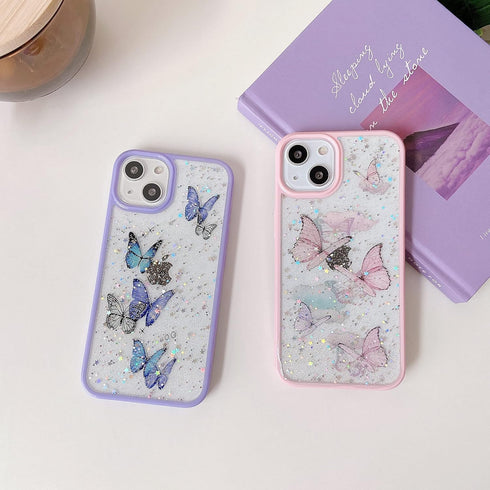 DEFBSC Cute Clear for iPhone 13 Case, Butterfly Sparkly Bling Glitter Design Case Girls Woman Soft Slim TPU Bumper Shockproof Anti-Scratch Protect...