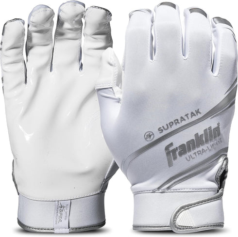 Franklin Sports Supratak Football Receiver Gloves - White/Chrome - Youth Small...