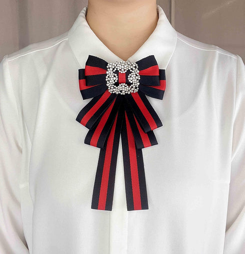 ladies girl bowknot bow tie suit shirt tie pins necktie pin brooch pre-tied ribbon brooches for Christmas (black/SR138)...