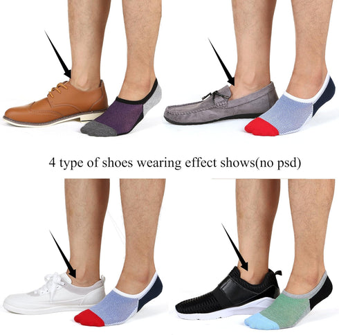 Mottee&Zconia Mens No Show Low Cut Cotton Socks Mesh Top Anti-slip Casual Sock 6 Pairs size 5-8...