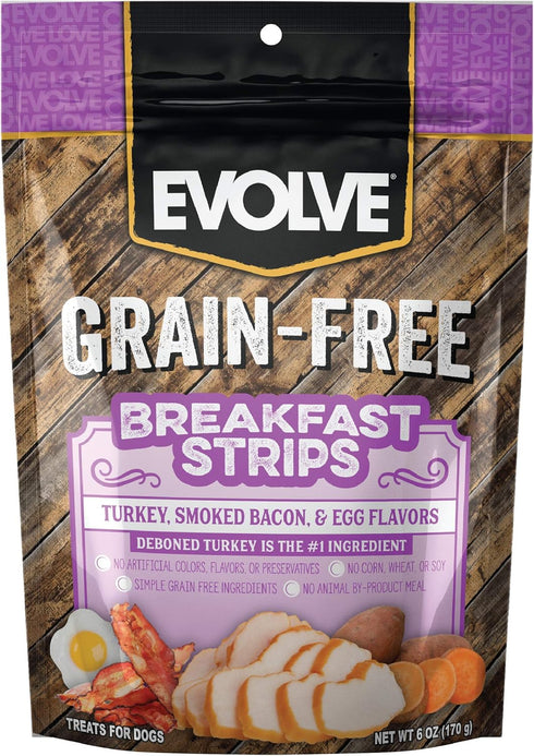 Evolve Grain Free Turkey, Bacon and Egg Flavored Breakfast Strips Dog Treats, 6oz...