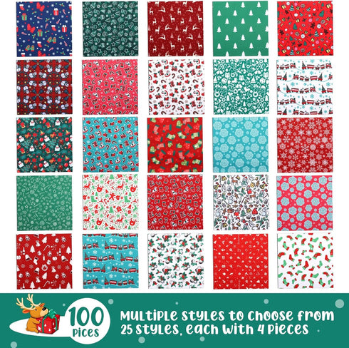 100 Pcs 8 x 8 Inches/ 20 x 20 cm Christmas Fabric Squares Christmas Fabric 25 Different Patterns Fabric Scraps Quilting Craft Fabric Patchwork Fab...