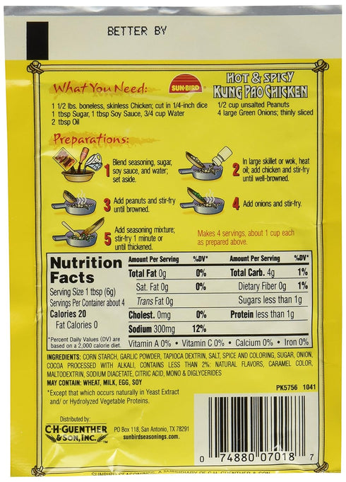 Sun-Bird HOT & SPICY KUNG PAO CHICKEN Asian Seasoning Mix, .87oz (4-pack)...