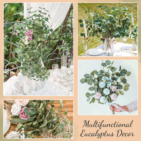 TOPHOUSE 6pcs Artificial Eucalyptus Leaves Stems Bulk 24.8” Silver Dollar Eucalyptus Artificial Greenery Silk Eucalyptus Plant for Home Wedding Fa...