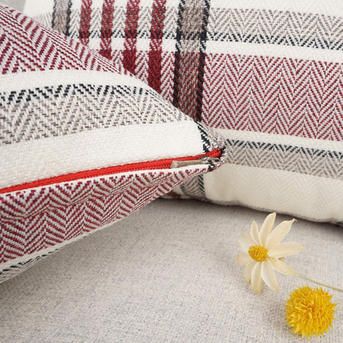YOUR SMILE Christmas Retro Farmhouse Buffalo Tartan Chequer Plaid Cotton Linen Decorative Throw Pillow Case Cushion Cover Pillowcase for Sofa 18 x...