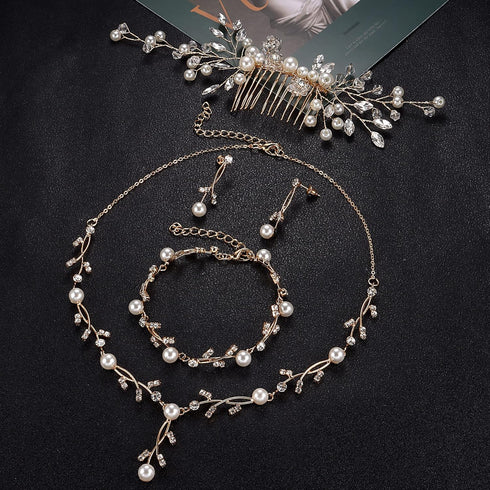 YADOCA Pearl Prom Jewelry Set For Women Pearl Rhinestone Crystal Drop Necklace Earring Bracelet Hair Pins Prom Bride Bridesmaid Wedding Bridal Jew...