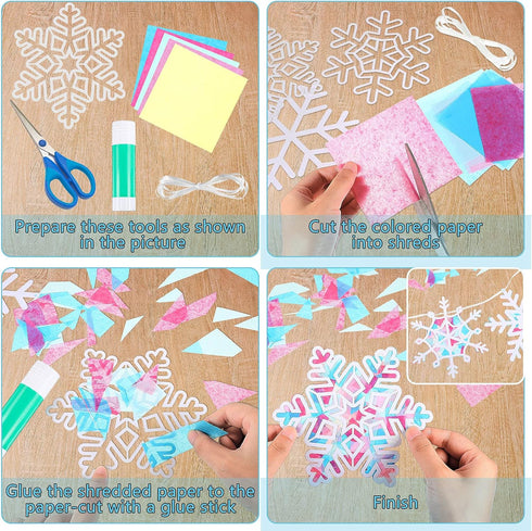 Chinco 18 Pieces Snowflakes Craft Tissue Paper Snowflakes Suncatcher Craft Winter Christmas Craft Window Art Crafts for Kids Classroom DIY Christm...
