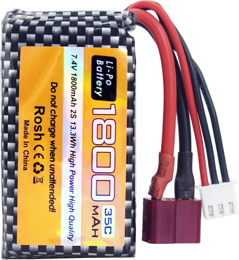 2PCS 7.4V 35C 1800mAh Lithium Battery with USB Charging Cable for WLTYOS K929-B A959-B 12401 12402 12403 12404 12423 12428 144001 1/18 1/14 1/12 R...