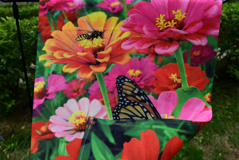 Decorative Zinnia Butterfly Honeybee Garden Flag Colorful Spring Summer Blooms Double Sided 12.5 X 18 Inch...